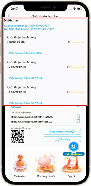 Theo dõi tiến độ và nhận thưởng Giới Thiệu Bạn Bè - Nhiệm Vụ.